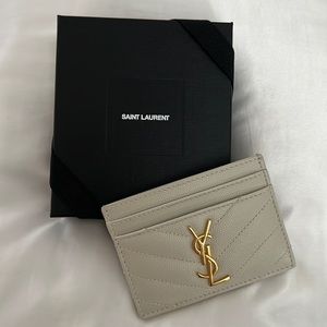 YSL Monogram Card Case in Grain De Poudre Embossed Leather ~ Blanc Vintage